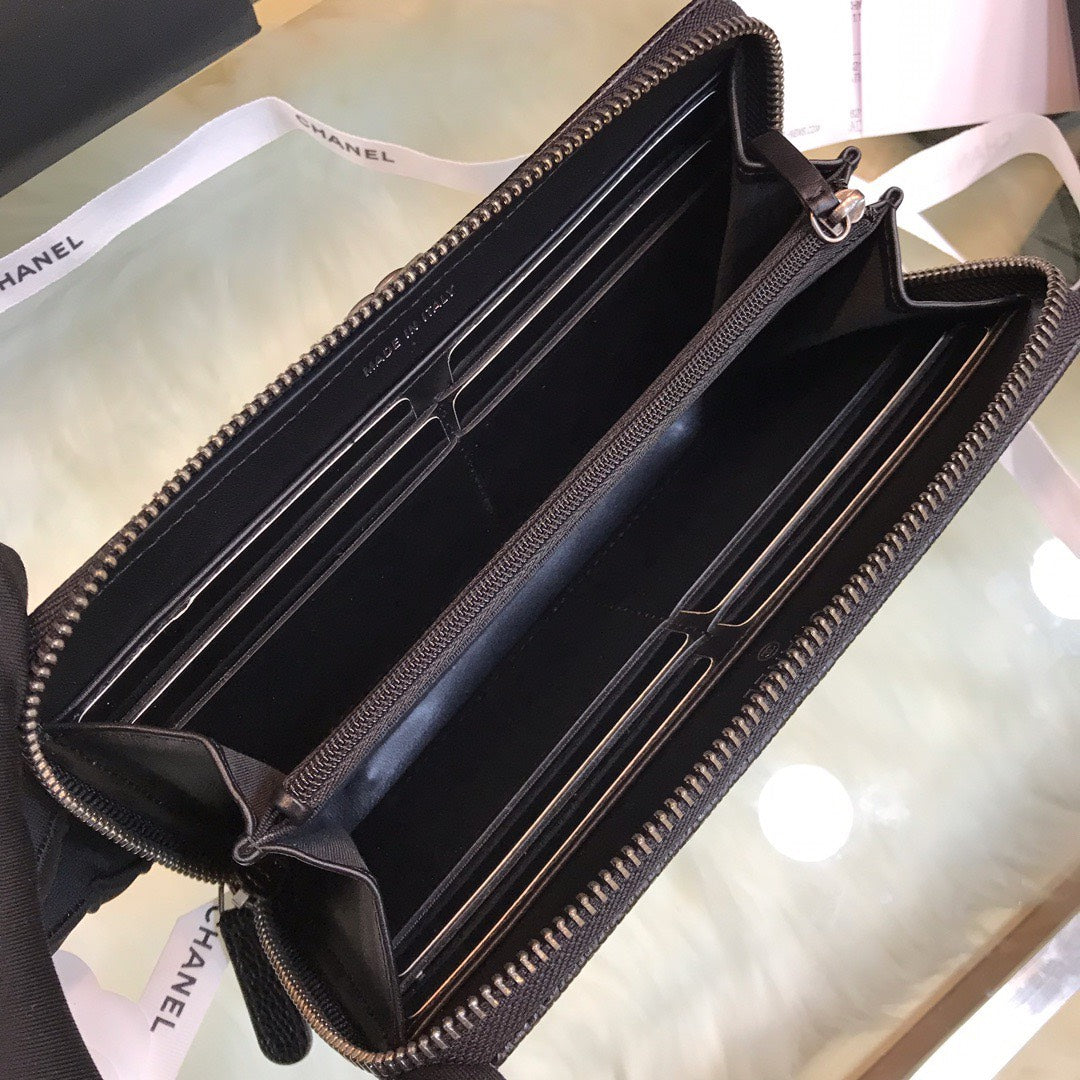 Chan*l wallet like auth black grained leather silver lock 19x10cm - image 6