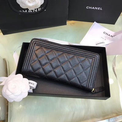 Chan*l wallet black grained leather gold lock 19×10.5cm - image 3