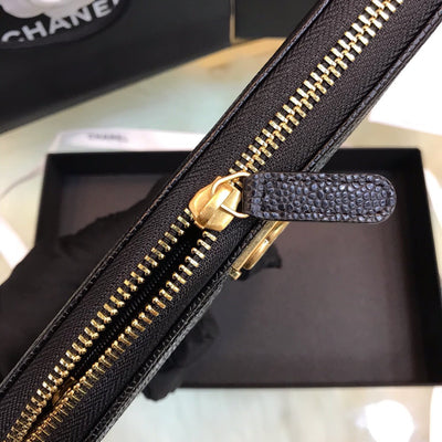 Chan*l wallet black grained leather gold lock 19×10.5cm - image 5