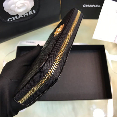 Chan*l wallet black grained leather gold lock 19×10.5cm - image 6