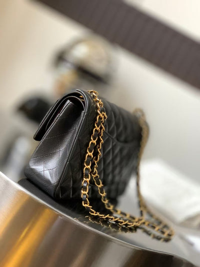 Chan*l charm like auth handbag sheepskin black lock gold 25x16x7cm - image 2