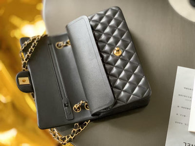 Chan*l charm like auth handbag sheepskin black lock gold 25x16x7cm - image 5