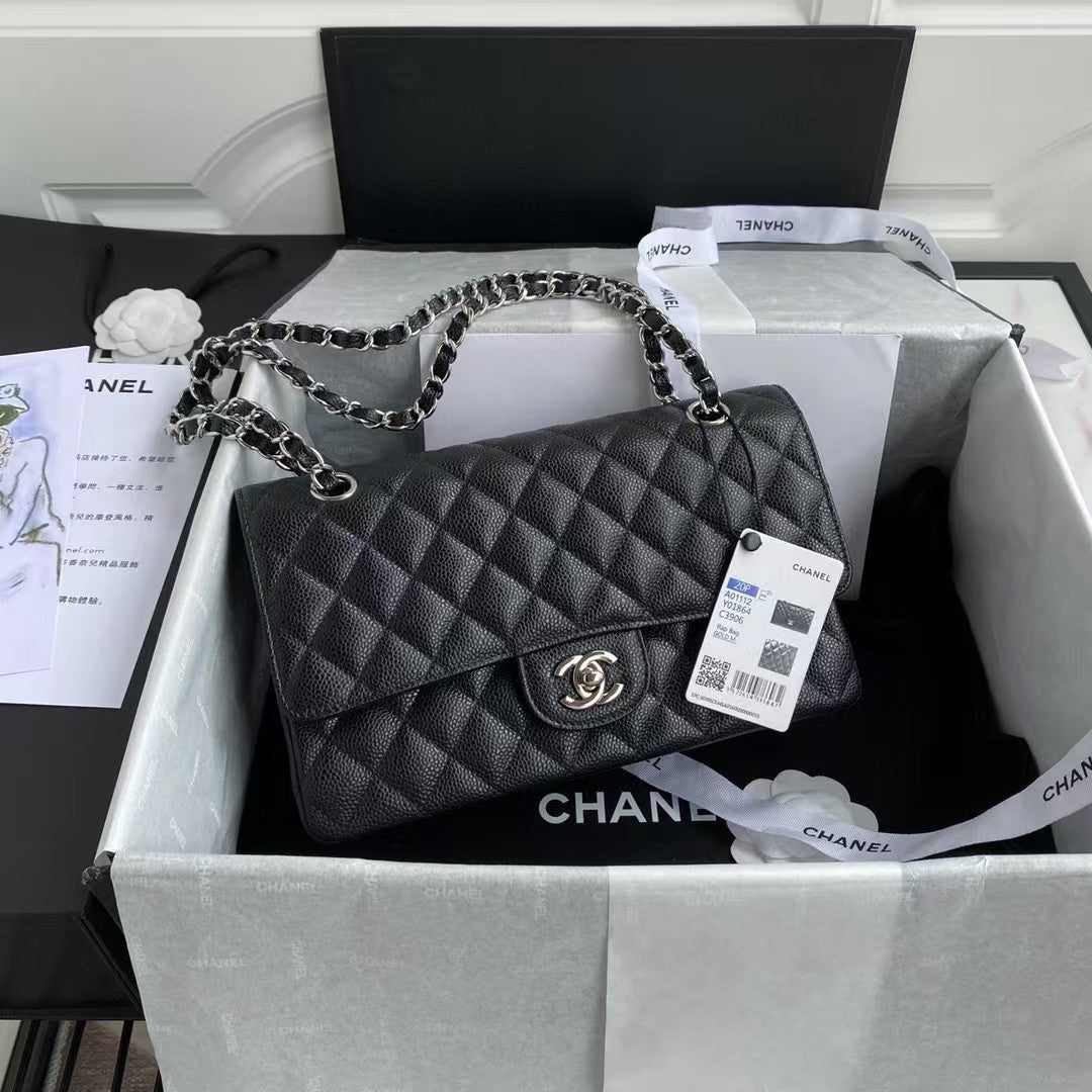 Chan*l classic handbag black with silver lock 25cm - main image