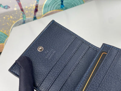 OPHIDIA GG 12 CARD CASE NAVY BLUE CANVAS