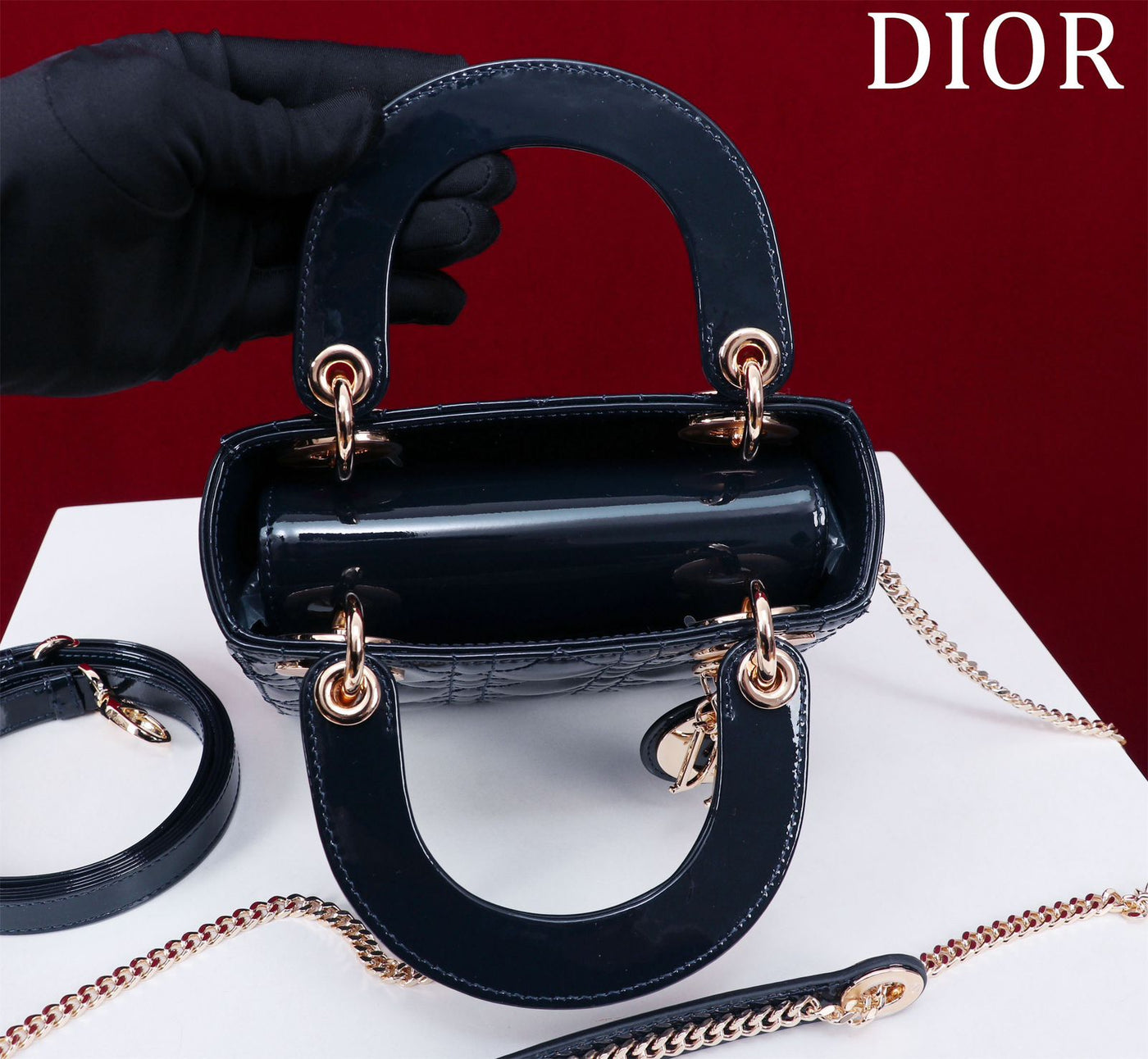 Mini Lady Navy Blue Patent Lambskin