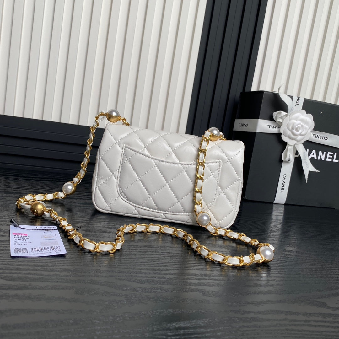 Chan*l mini flap bag top handle pearl chain - image 5
