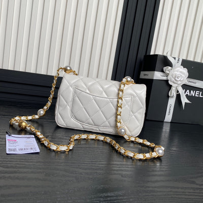 Chan*l mini flap bag top handle pearl chain - image 5