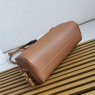 Pr*da caramel medium leather top-handle bag with padlock - image 6