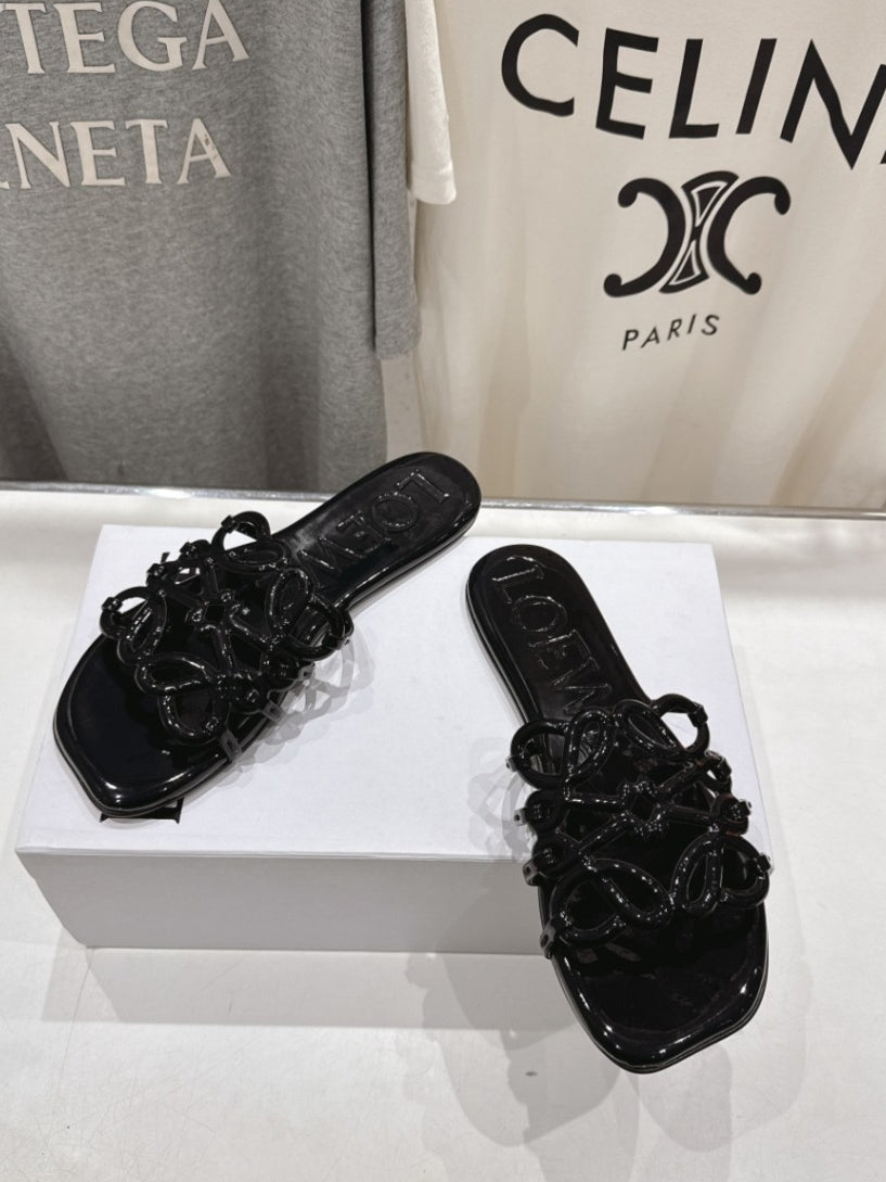 loewe leather petal anagram slides in black - image 5