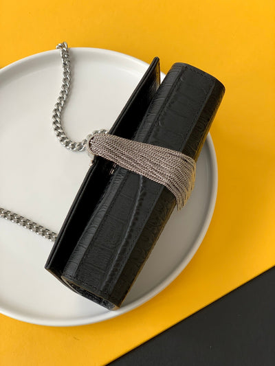 saint laurent black leather small kate tassel crossbody bag sliver - image 5