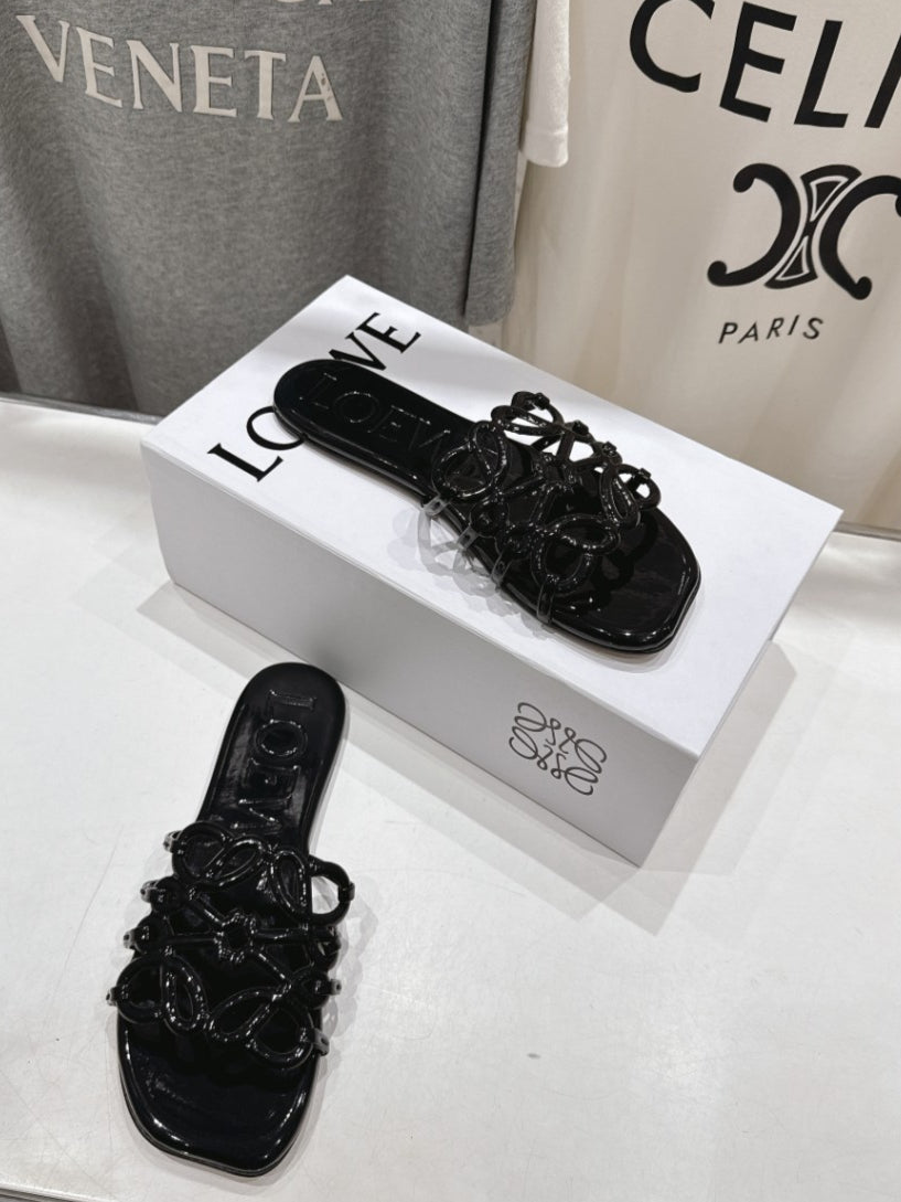 loewe leather petal anagram slides in black - image 6