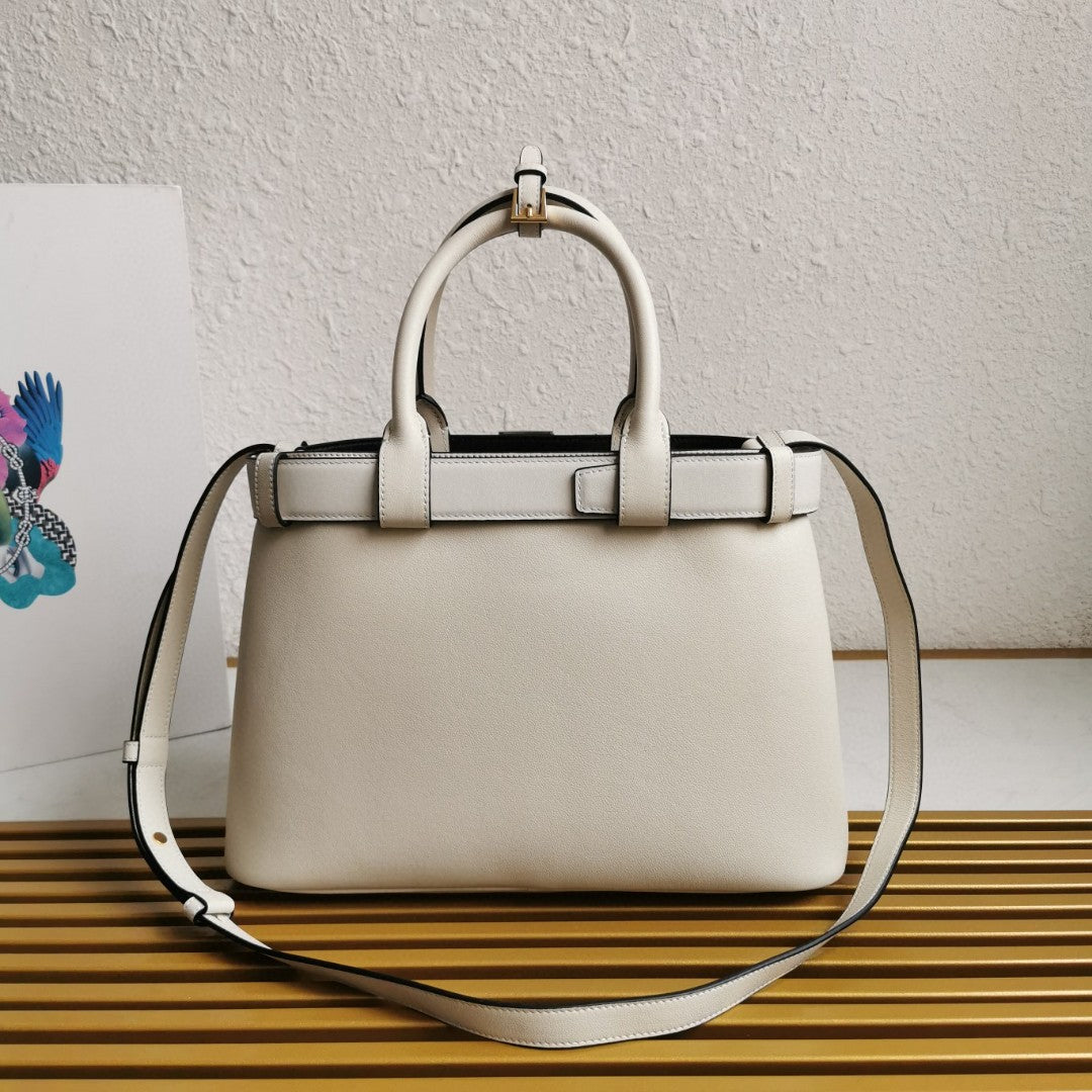 Pr*da white/black Pr*da buckle small leather handbag with belt - image 5