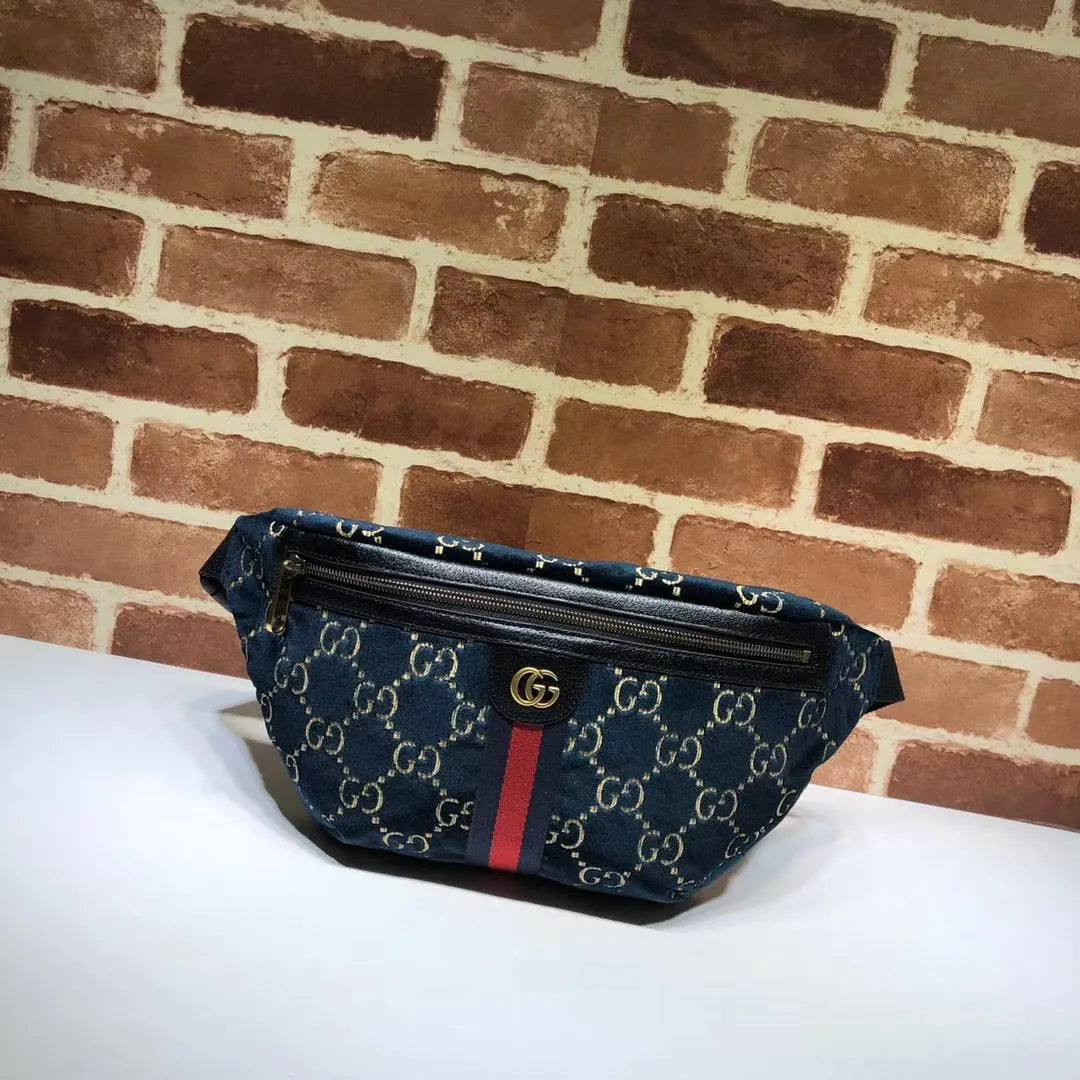 Guc*i belt bag gg velvet blue in velvet with brass-tone - main image