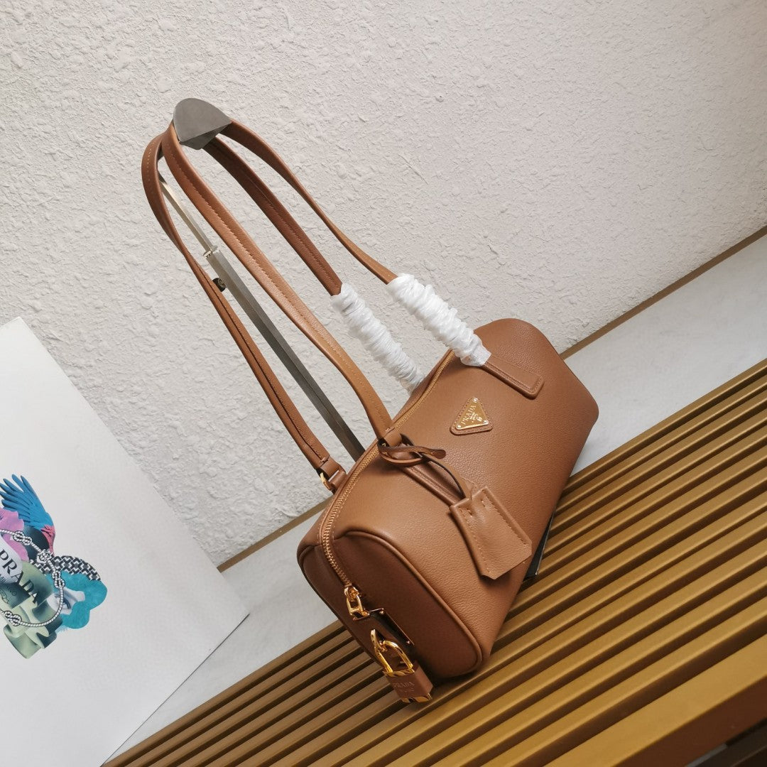 Pr*da caramel medium leather top-handle bag with padlock - image 7