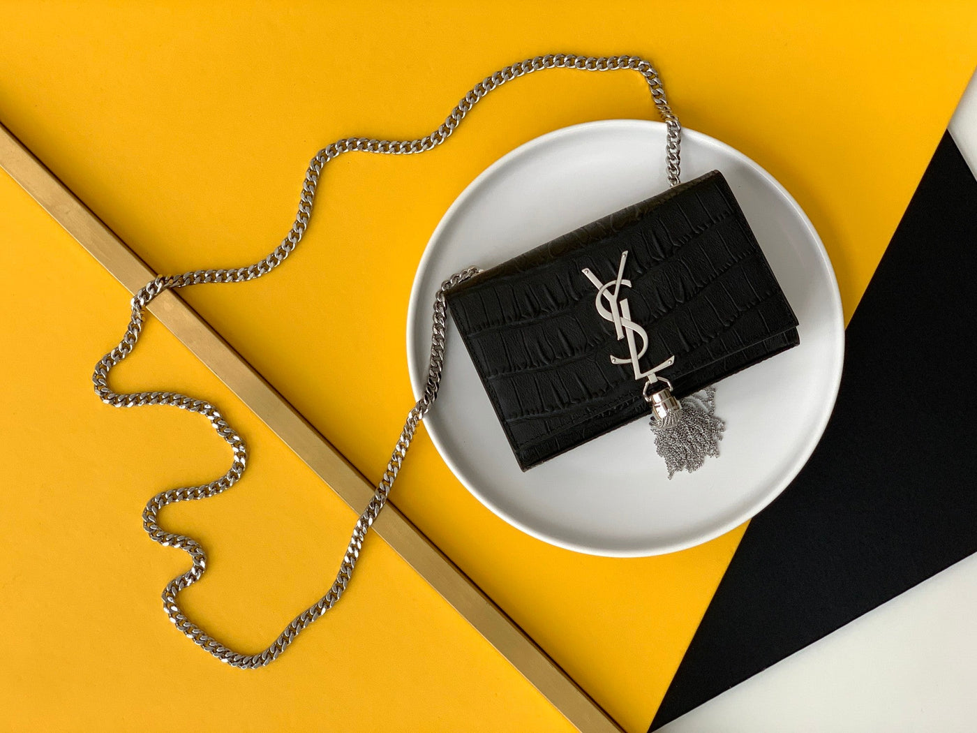 saint laurent black leather small kate tassel crossbody bag sliver - image 6