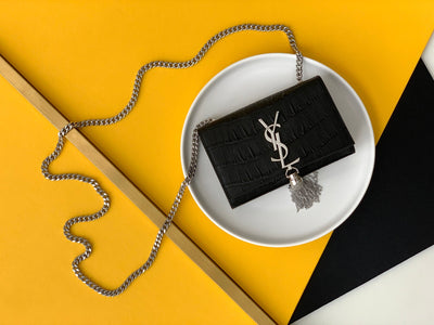 saint laurent black leather small kate tassel crossbody bag sliver - image 6