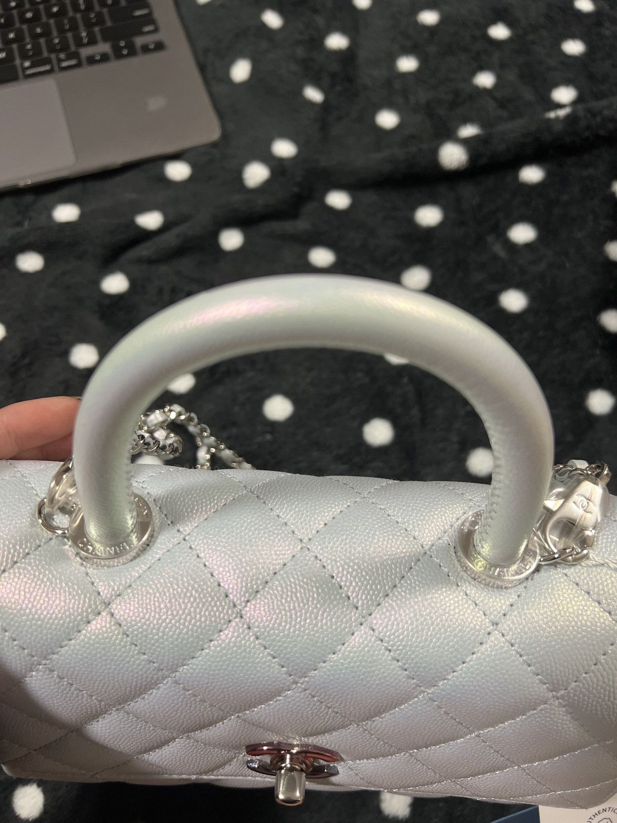 Chan*l coco handbag leather light grey woman’s 23cm - image 8