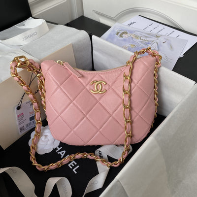 Chan*l 22k hobo bag logo chain lambskin - image 7