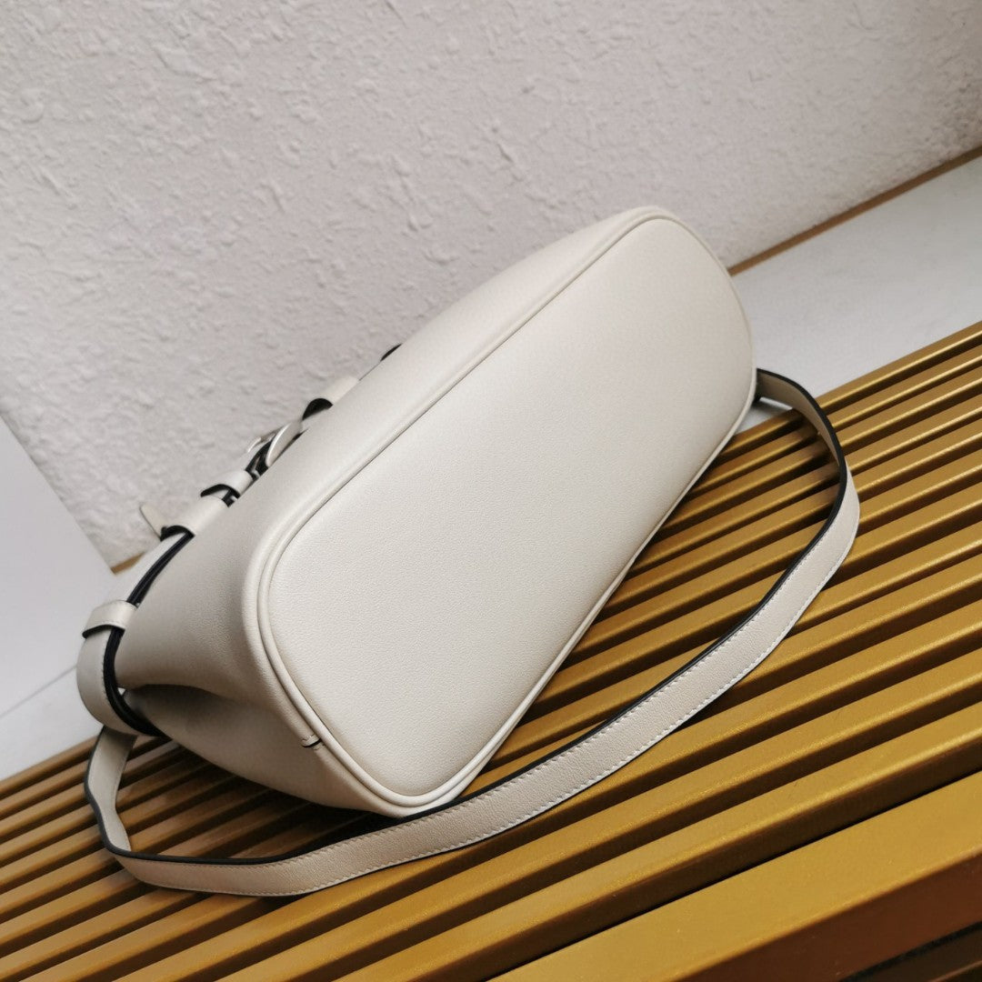 Pr*da white/black Pr*da buckle small leather handbag with belt - image 7