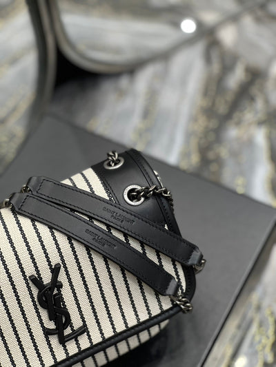 saint laurent cotton canvas striped vintage calfskin monogram medium niki chain satchel - image 5