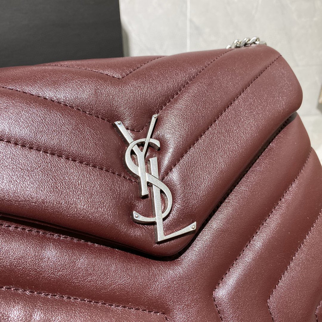 yssl loulou small chain bag in matelassé “y” burgundy - image 3