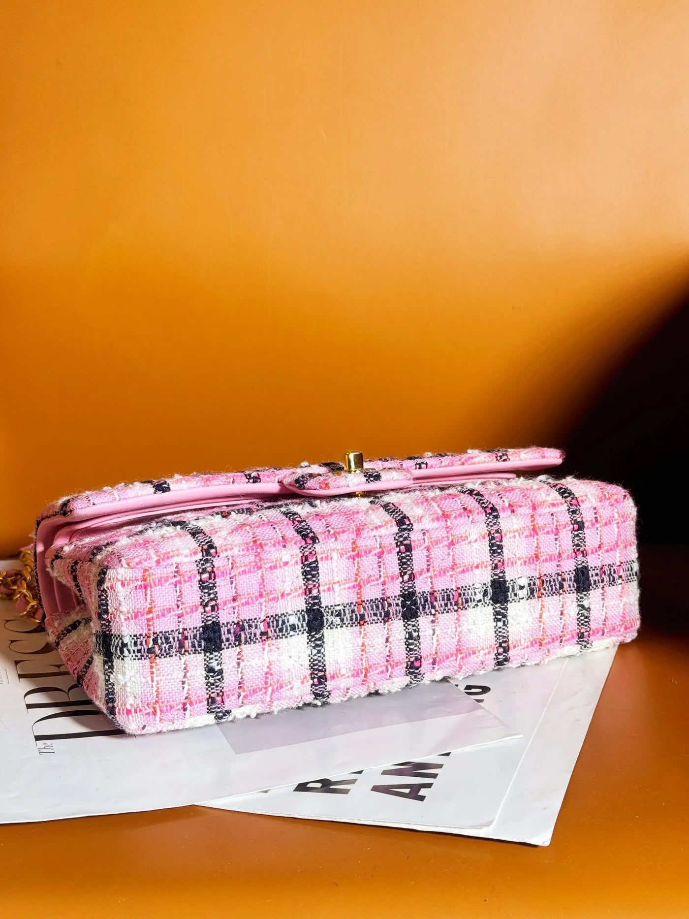 Chan*l mini rectangular flap bag pink, white and black - image 8