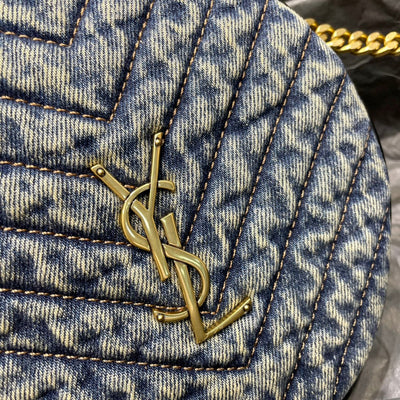 saint laurent Y*L women vinyle round camera bag in chevron-quilted denim and suede - image 6