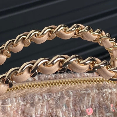 Chan*l 24b cc quilted chain top handle pink tweed / sequin - image 5
