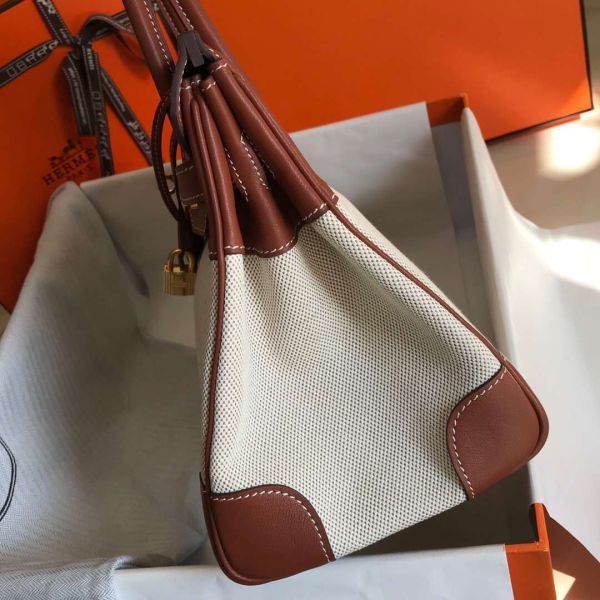 HERM Birkin 30cm Bag In Toile H Canvas With Barenia Leather - Image 4