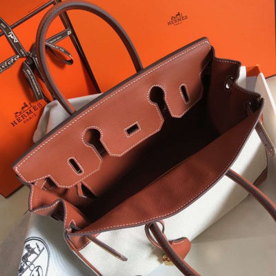 HERM Birkin 30cm Bag In Toile H Canvas With Barenia Leather - Image 8