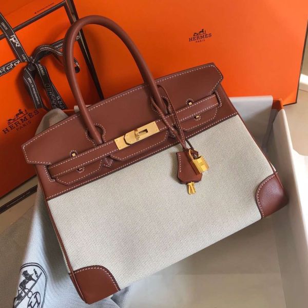 HERM Birkin 30cm Bag In Toile H Canvas With Barenia Leather - Image 10