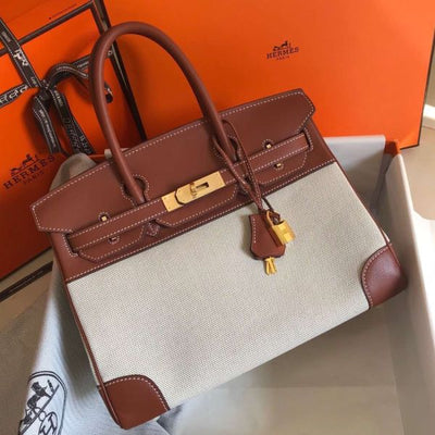 HERM Birkin 30cm Bag In Toile H Canvas With Barenia Leather - Image 10