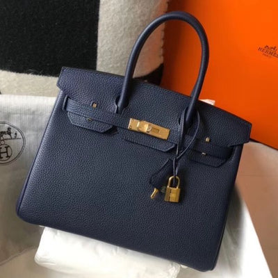HERM Birkin 30cm Bag In Dark Blue Clemence Leather GHW - Main Image