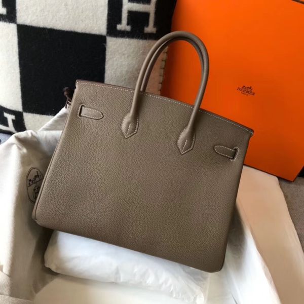 HERM Birkin 35cm Bag In Taupe Grey Clemence Leather GHW - Image 2