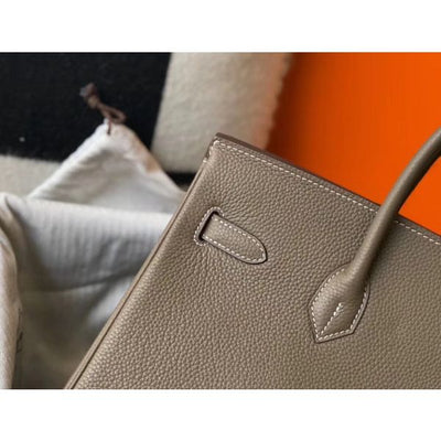 HERM Birkin 35cm Bag In Taupe Grey Clemence Leather GHW - Image 5