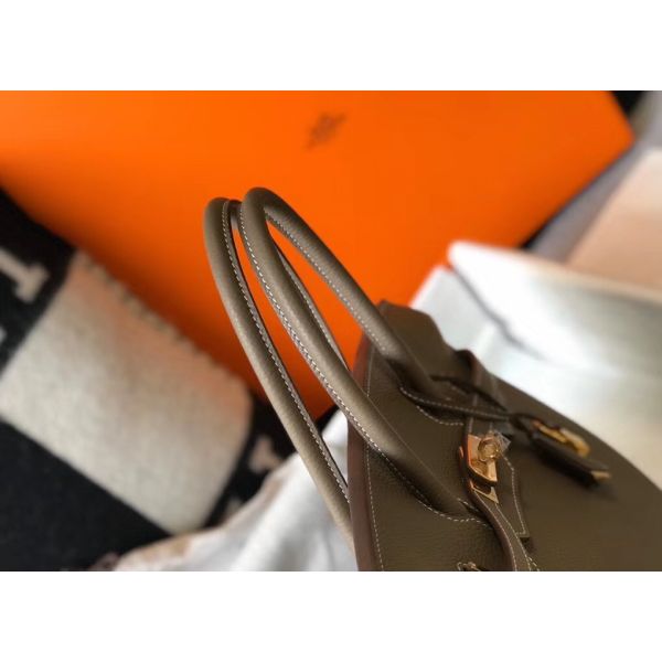 HERM Birkin 35cm Bag In Taupe Grey Clemence Leather GHW - Image 6