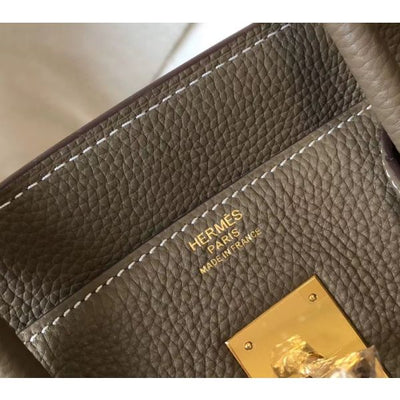 HERM Birkin 35cm Bag In Taupe Grey Clemence Leather GHW - Image 7