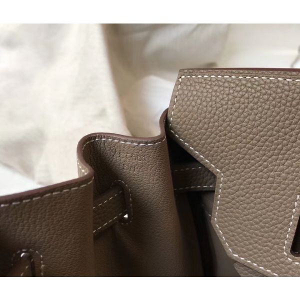 HERM Birkin 35cm Bag In Taupe Grey Clemence Leather GHW - Image 8