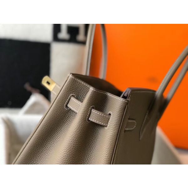 HERM Birkin 35cm Bag In Taupe Grey Clemence Leather GHW - Image 9