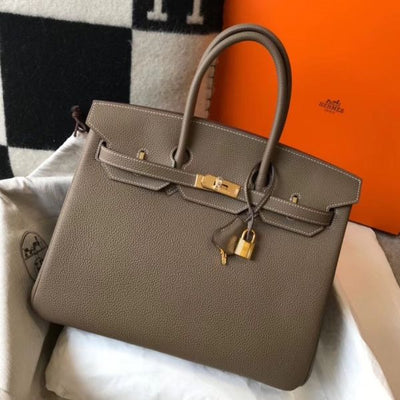 HERM Birkin 35cm Bag In Taupe Grey Clemence Leather GHW - Main Image
