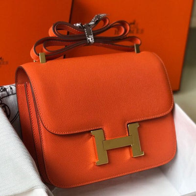 HERM Orange Constance MM 24cm Epsom Leather Bag - Image 3