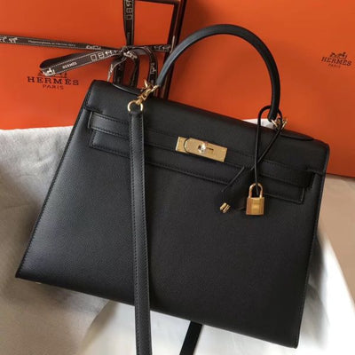 HERM Kelly 32cm Bag In Black Epsom Leather GHW - Main Image