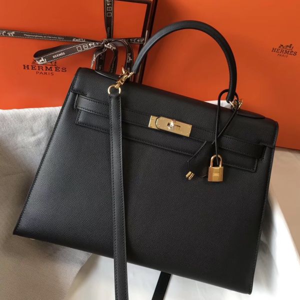 HERM Kelly 32cm Bag In Black Epsom Leather GHW - Image 3