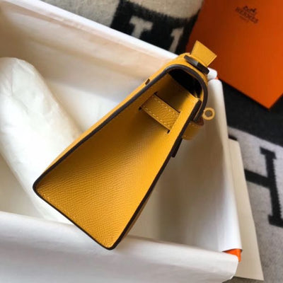 HERM Kelly Pochette Bag In Yellow Epsom Leather - Image 5