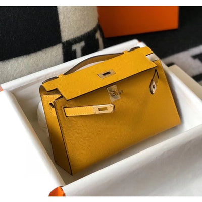 HERM Kelly Pochette Bag In Yellow Epsom Leather - Image 6