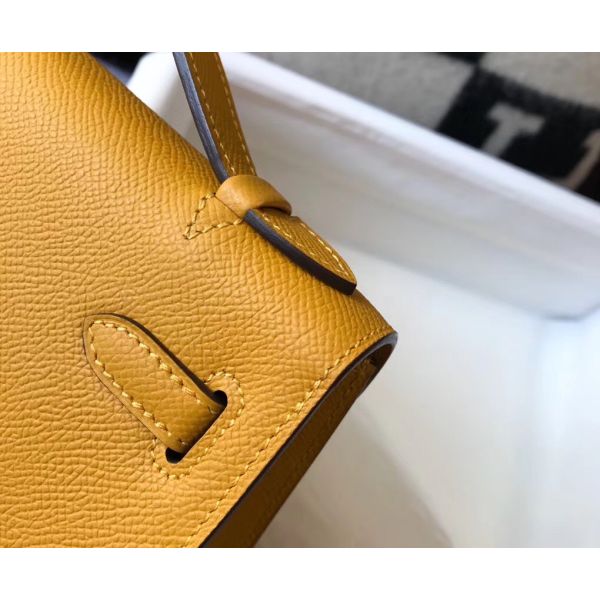 HERM Kelly Pochette Bag In Yellow Epsom Leather - Image 8