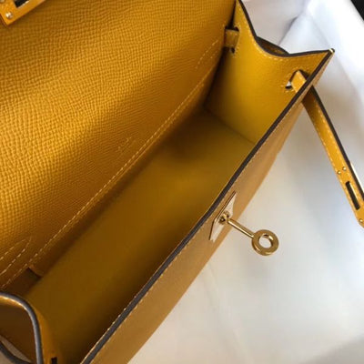 HERM Kelly Pochette Bag In Yellow Epsom Leather - Image 10