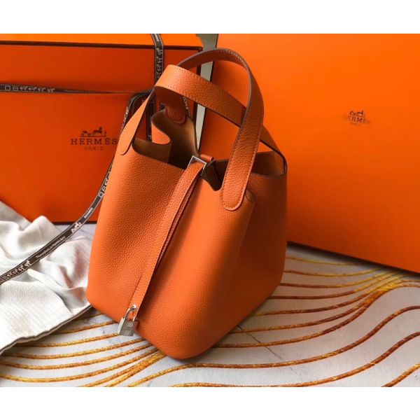 HERM Picotin Lock 22 Bag In Orange Clemence Leather - Image 2