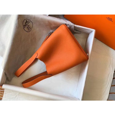 HERM Picotin Lock 22 Bag In Orange Clemence Leather - Image 5