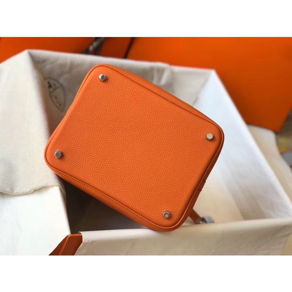 HERM Picotin Lock 22 Bag In Orange Clemence Leather - Image 6